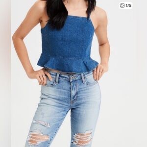 American Eagle Denim Peplum Top Size Large